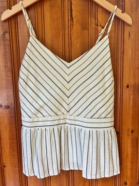 Monteau Cream and Navy Striped Peplum Cami